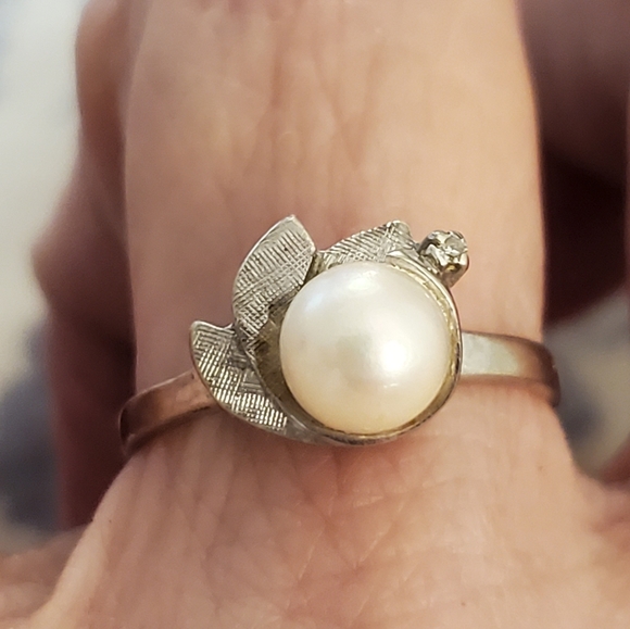 Vintage 10k wg genuine pearl ring
